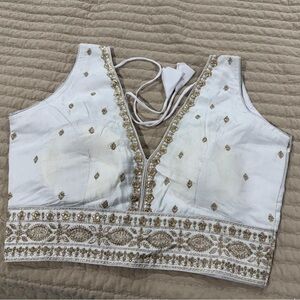 White and Gold Embroidered Crop Top